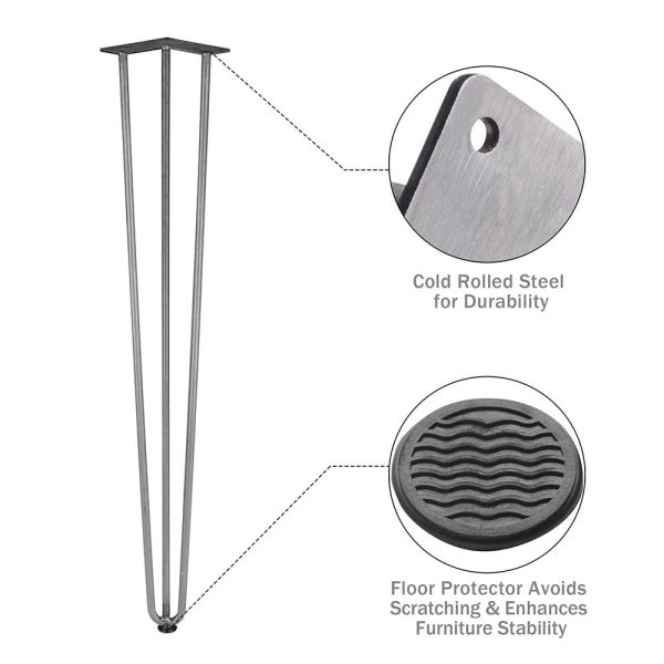Yescom Hairpin Legs Metal 34 Inch w  Feet Set of 4, Raw Steel Discount - Image 4